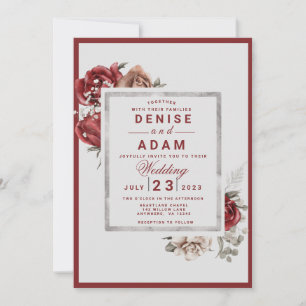 Bourgogne, Blush, Faire-part de mariage de Roses B