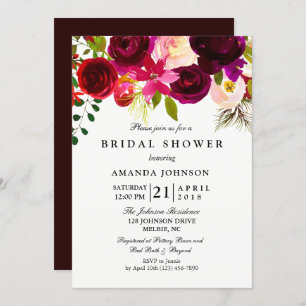 Bourgogne Blush Fleurs Invitation Douche nuptiale