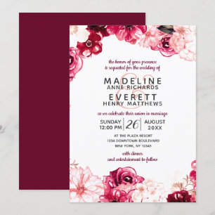 Bourgogne & Blush Floral Border Wedding Invitation