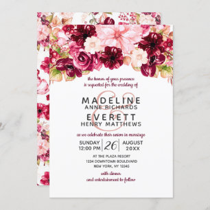 Bourgogne & Blush Floral Drop Wedding Invitations