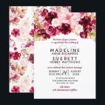 Bourgogne & Blush Floral Drop Wedding Invitations<br><div class="desc">Fleurs d'été ou de printemps bordeaux et rose vif avec verdure d'aquarelle,  polices de caractères modernes et de script et cadre hexagone géométrique. Invitations de mariage tendance et chic ! ~ Regardez ma boutique pour voir l'ensemble de la suite mariage pour ce design!</div>