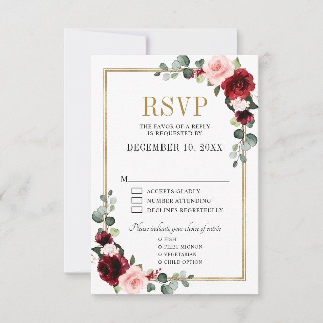 Bourgogne Blush Floral moderne géométrique RSVP (Devant)
