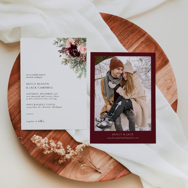 Bourgogne Blush Floral Winter Wedding Invitation (Créateur téléchargé)