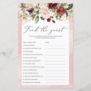 Bourgogne Blush Rose Floral Trouvez Le Jeu D'Invit