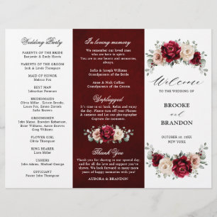 Bourgogne Champagne Ivory Mauve Wedding Programme