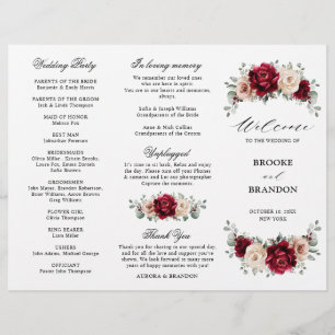 Bourgogne Champagne Ivory Mauve Wedding Programme
