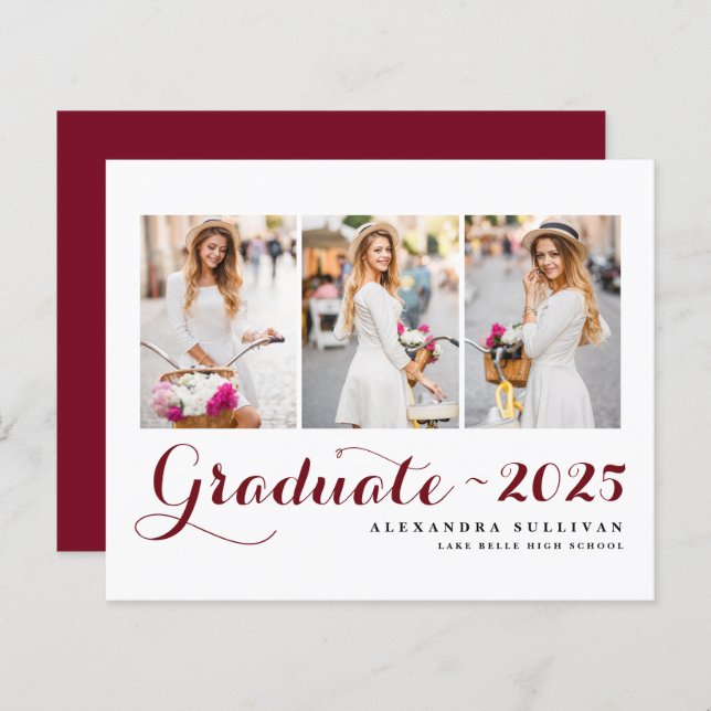 Bourgogne Classe de 2025 Collage photo Graduation (Devant / Derrière)