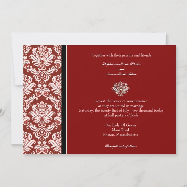Bourgogne Classic Mariage damassé Invitation (Devant)