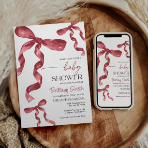 Bourgogne Coquette Bow Baby shower Invitation