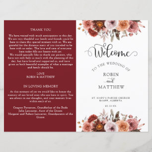 Bourgogne et Blush Floral Wedding Program