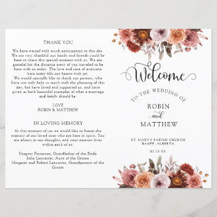 Bourgogne et Blush Floral Wedding Program