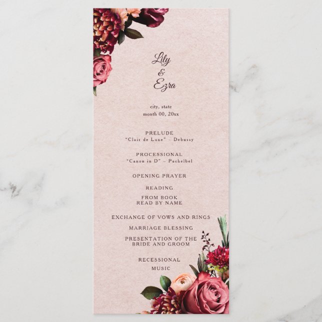 Bourgogne et Blush Programme Plat (Devant)