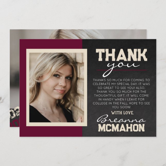 Bourgogne et crème Graduation 2 Carte de remerciem (Devant / Derrière)