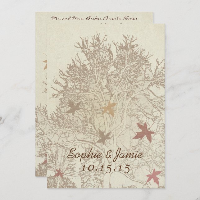 Bourgogne et Faire-part de mariage Brown (Devant / Derrière)