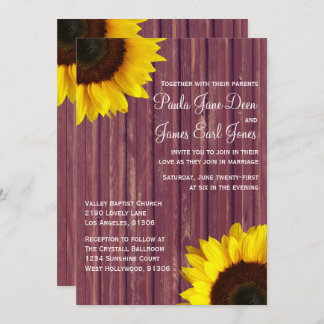 Bourgogne et Faire-part de mariage de tournesol