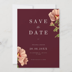 Bourgogne et floral rose Enregistrer la carte Date