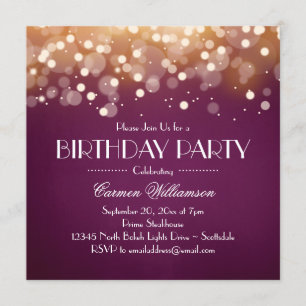 Bourgogne et Gold Bokeh Lights Invitation d'annive