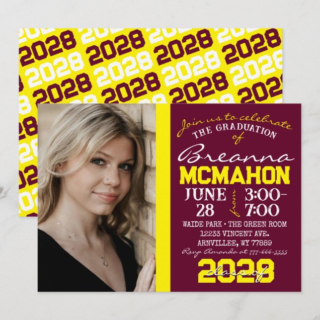 Bourgogne et jaune - Invitation photo (Devant / Derrière)