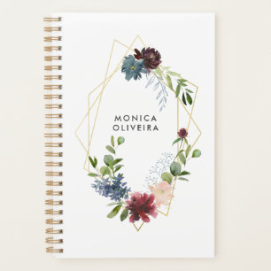 Bourgogne Et Marine Florale Géométrique