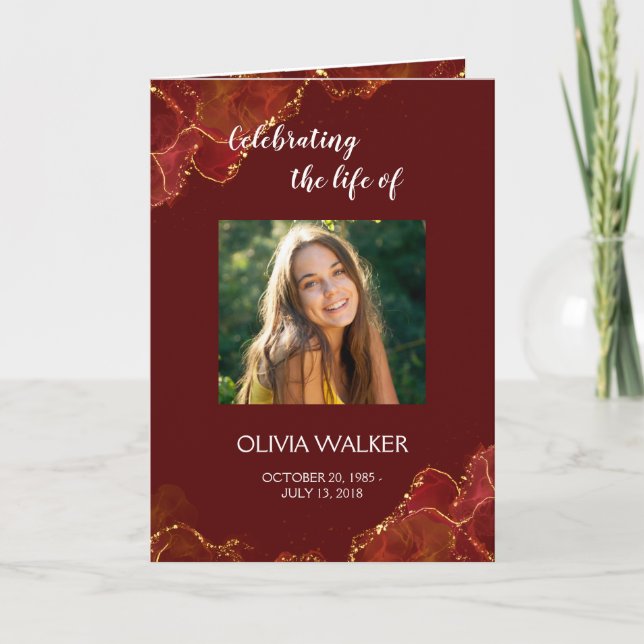 Bourgogne et or Ordre de service plié Programme (Devant)