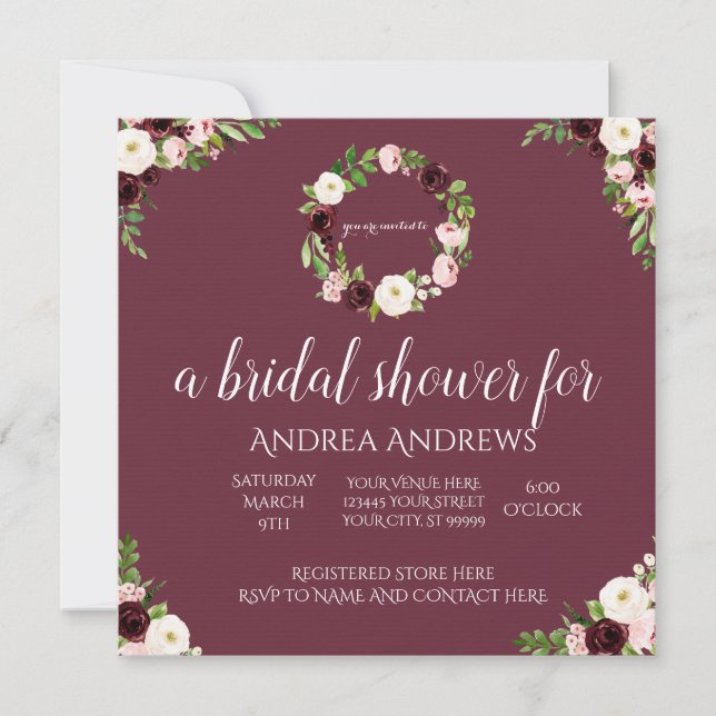Bourgogne et Rose Floral Bridal Show Invitation (Devant)