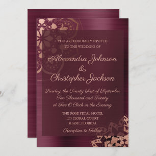 Bourgogne et Rose Gold Mandala Faire-part de maria