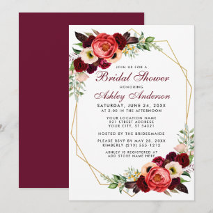 Bourgogne Fête des mariées Florale Boho Invitation