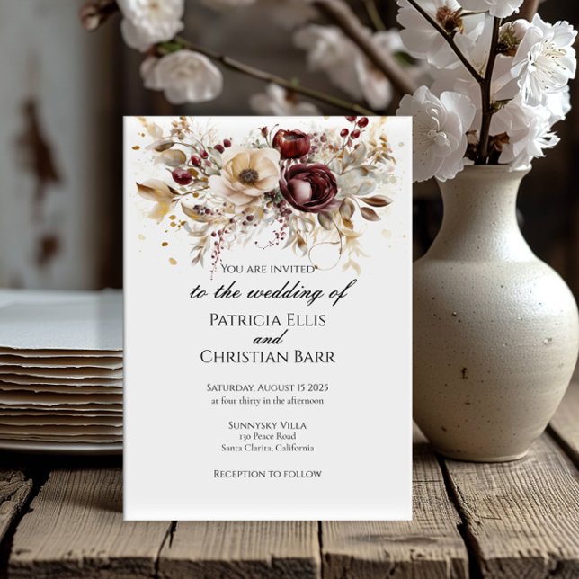 Bourgogne fiancée élégante invitation de mariage (Créateur téléchargé)