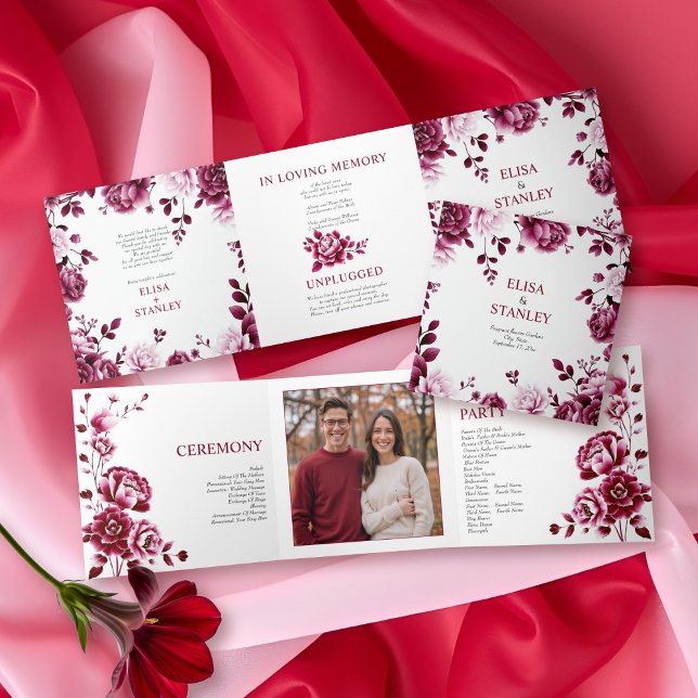 Bourgogne fleurie Chinoiserie programme de mariage (Créateur téléchargé)