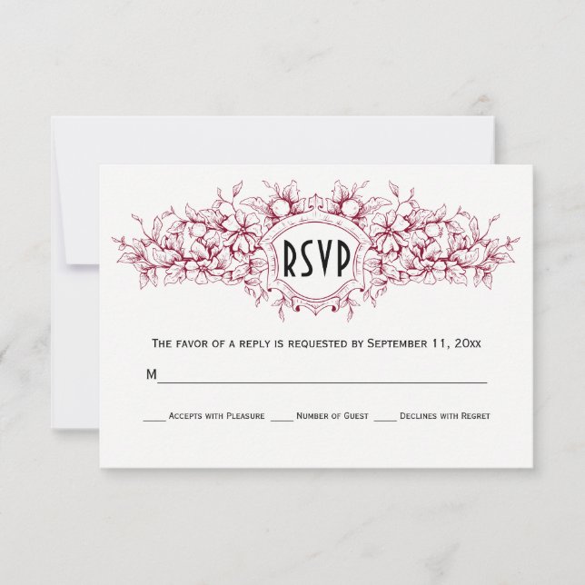 Bourgogne fleurie héraldique mariage carte RSVP (Devant)