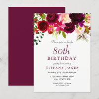 Bourgogne Fleurs 80e anniversaire Invitation