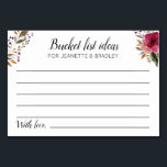 Bourgogne Fleurs Bucket Liste des idées Cartes de<br><div class="desc">Ces belles cartes personnalisées de liste de seau seront le complément parfait à votre réception de mariage ou douche de mariage/couple. Ce design présente des fleurs d'aquarelle bordeaux et de l'espace pour que les invités laissent leur liste d'idées de lieux ou d'activités pour les jeunes mariés à faire dans leur...</div>