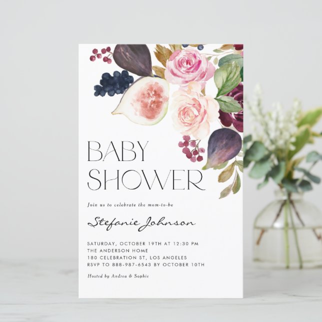 Bourgogne Fleurs et Figs Baby shower Invitation (Debout devant)