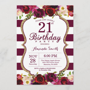 Bourgogne Floral 21e anniversaire Invitation