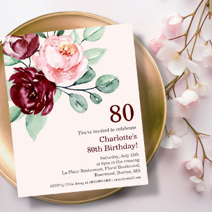 Bourgogne Floral 80e Budget Anniversaire Invitatio