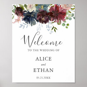 Bourgogne Floral and Greenery Mariage Affiche de b