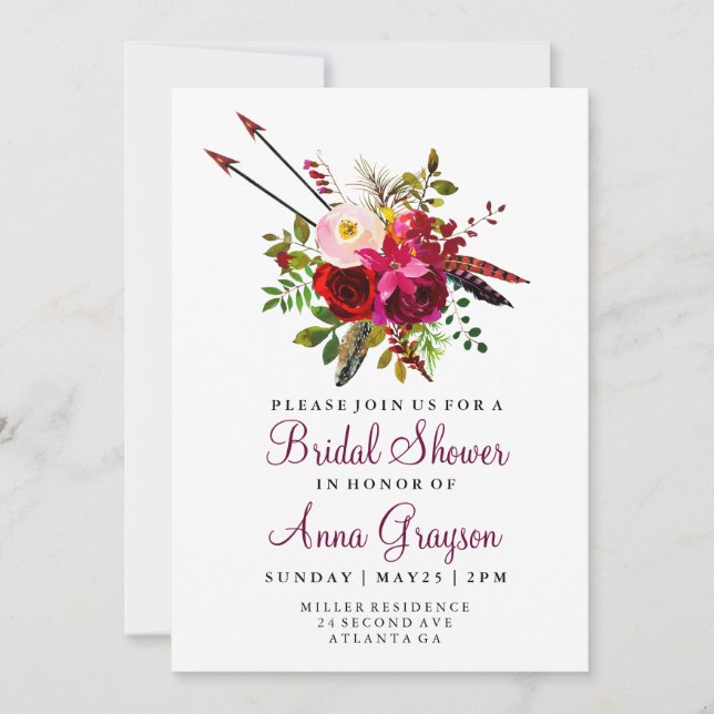 Bourgogne Floral Aquarelle Bridalshower Invitation (Devant)