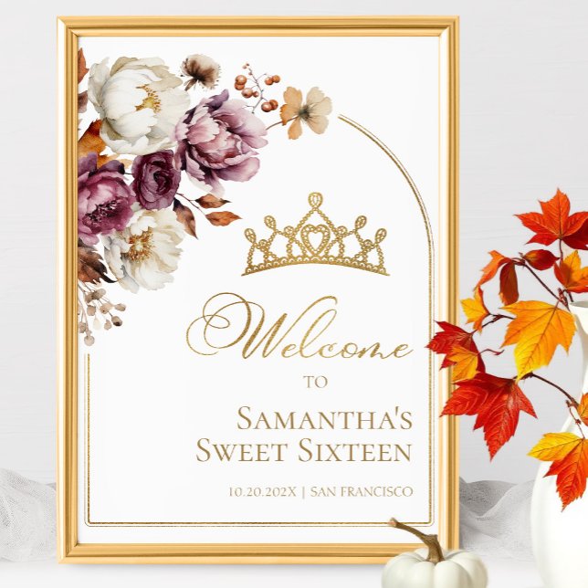 Bourgogne Floral Automne Sweet sixteen Affiche de  (Créateur téléchargé)