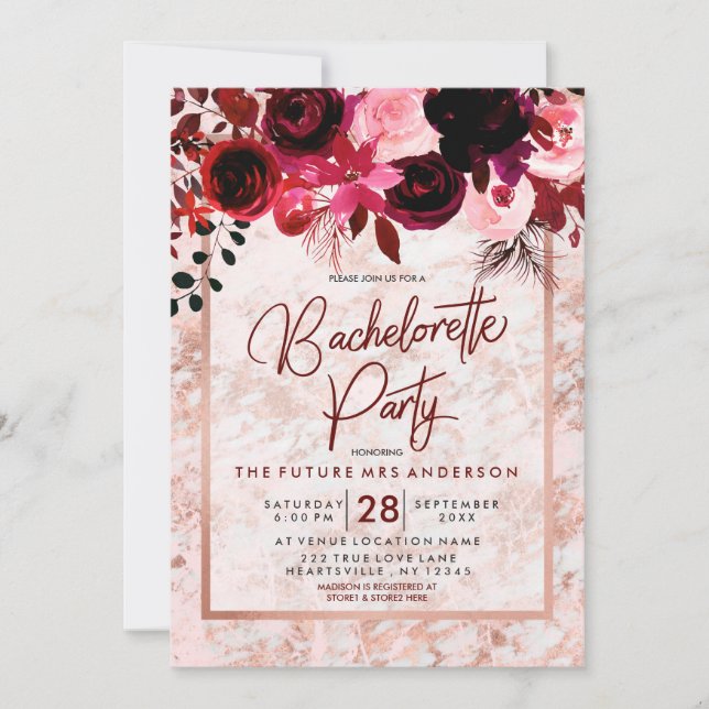 Bourgogne Floral Bachelorette Party Invitation (Devant)
