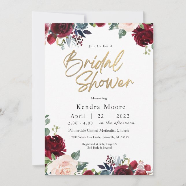 Bourgogne Floral Bridal Show Invitation (Devant)
