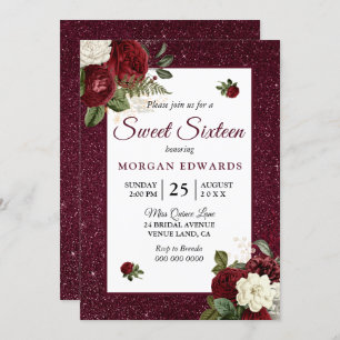 Bourgogne Floral Faux Metallic Sweet 16 Invitation