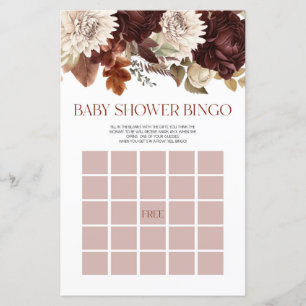 Bourgogne Floral Fleurs Bingo Baby shower Jeu