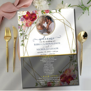 Bourgogne Floral Geometry Gold Wedding Program