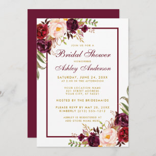 Bourgogne Floral Gold Bridal Invitation BF