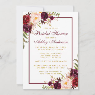 Bourgogne Floral Gold Bridal Invitation F