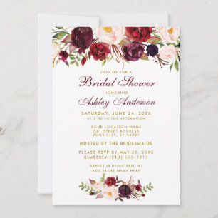 Bourgogne Floral Gold Bridal Show Invitation BW