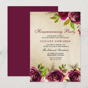 Bourgogne Floral Gold House Party Invitation