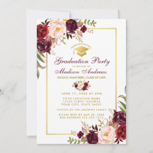 Bourgogne Floral Gold Party Invitation G