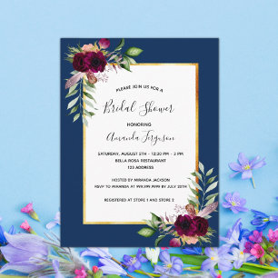 Bourgogne floral marine bleu nuptiale invitation