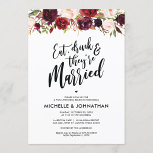 Bourgogne Floral Post Mariage Brunch Invitation